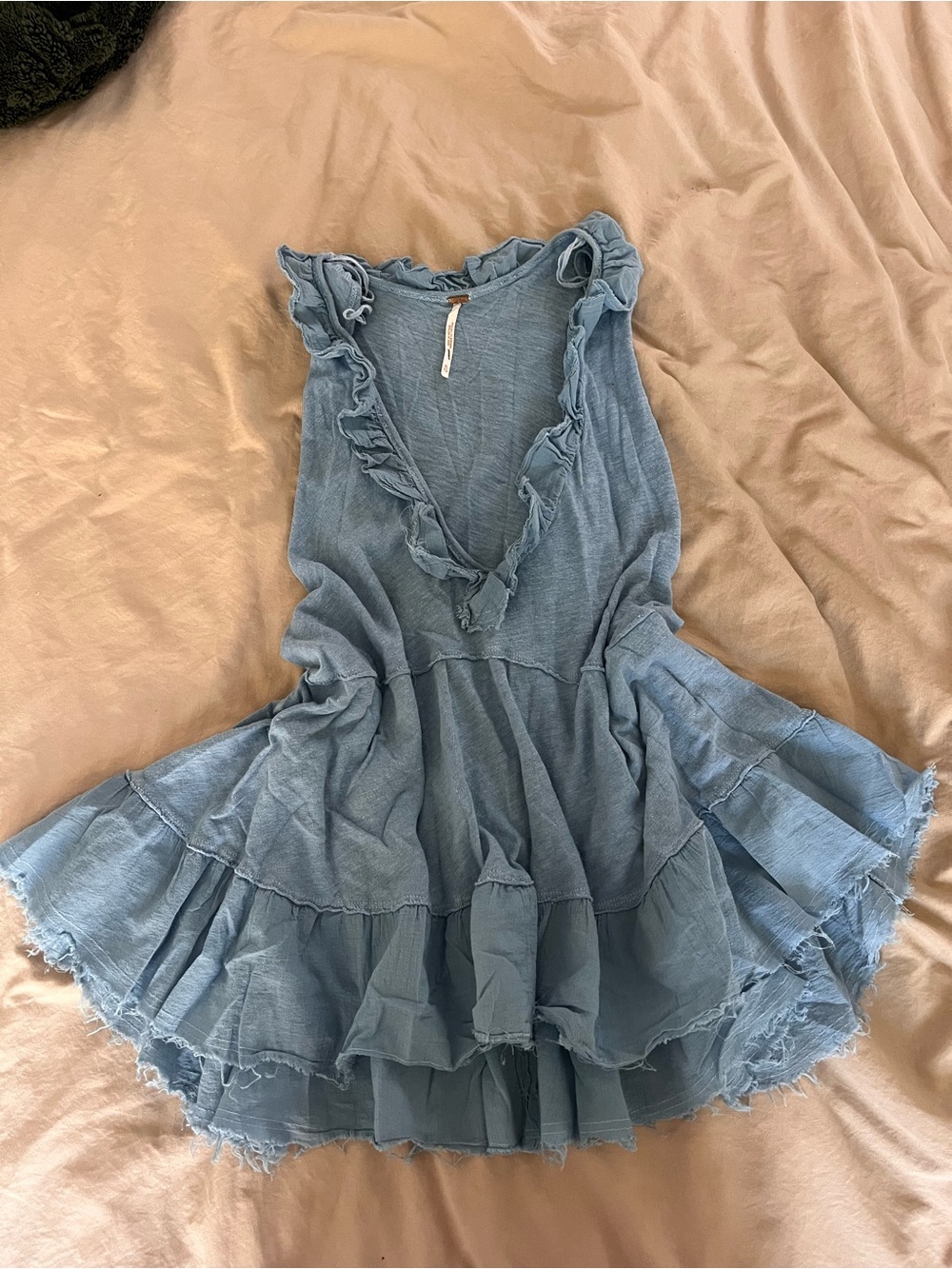 Ruffled V-Neck Sleeveless Blue Tiered tank top